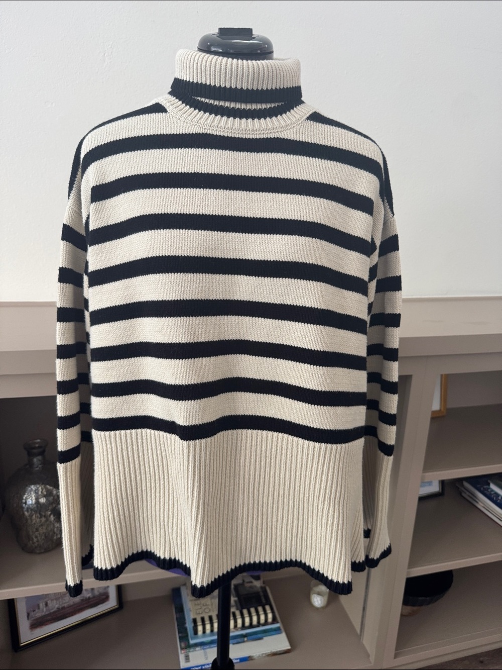Toteme Signature Stripe Turtleneck Sweater Wool Cotton Blend Women Size S Cream - Picture 4 of 11